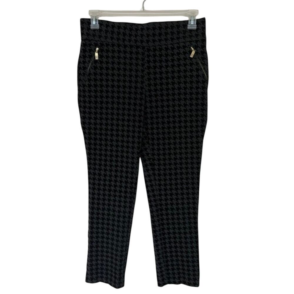 Anne Klein Gray and Black Houndstooth Textured Pants - Size Medium